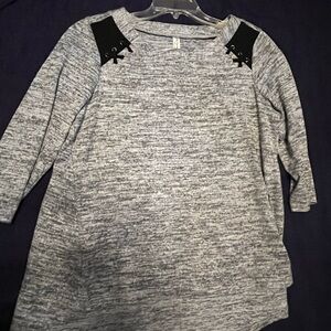 Gray Long Sleeve Top with Black Accents